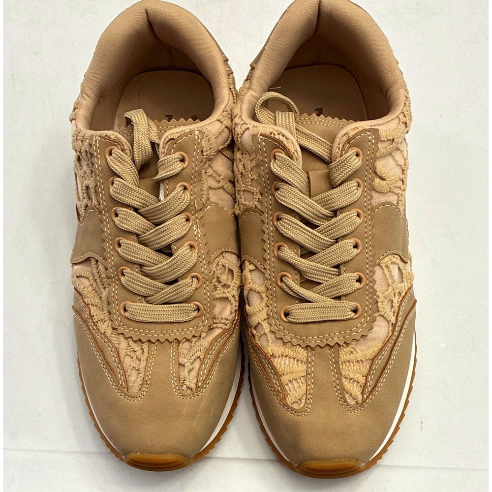 Project Cloud Beige Floral Lace-Up Low Top Sneaker, Cushioned Foam Insole